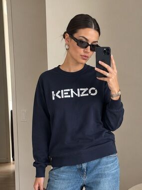 Kenzo Paris Logo Sweatshirt Black Crewneck Cotton Size S